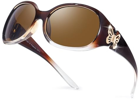 TJUTR Lunettes de soleil polarisées pour femme - Lunettes de soleil enveloppantes - Avec protection UV - Design papillon tendance, A04 dégradé marron/marron, Mittelgroß
