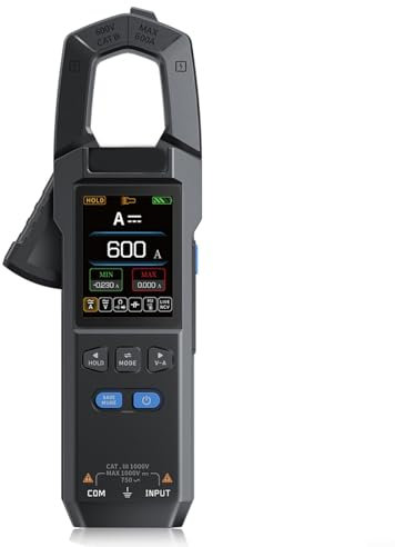 DMC-100 Digital Clamp Meter, 10000 Count AC DC Current Voltage Multimeter, 600A 750V NCV Tester with 2.0 TFT Color Screen for Electrical Testing(with)