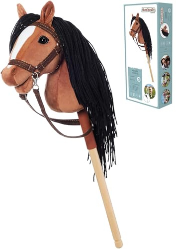 HOPPIHORSE-El Hobby Horse edición Deportiva A4, Caballo de Palo con cabezada, riendas, Correa del Hombro, Cola y empuñadura de Silicona, Hobby Horse de Peluche Caja de Regalo.