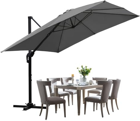 ISOISL Sombrilla 300 x 300 cm,sombrilla grande de jardín giratoria e inclinable,Parasol de terraza, protección UV50 para jardín o comedor al aire (Sombrilla-Gris, 300 x 300 cm)