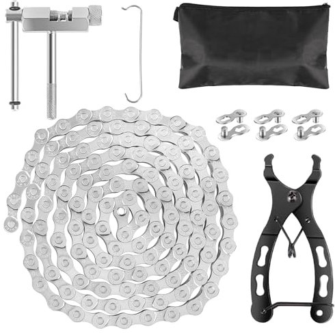 Muyohix 6/7/8-Fach Fahrradkette 1/2 x 3/32 Inch 116 Glieder Edelstahl mit Werkzeug und 3 Paar Kettenschloss für Rennrad Mountainbike