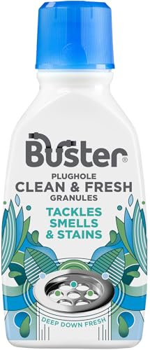 Buster Plughole Clean & Fresh Granules (Eucalyptus) Fast-Acting Dishwasher & Washing Machine Cleaner & Sink and Drain Cleaner for Bad Smells and Stains, Fresh Scent, 300g - Made in UK