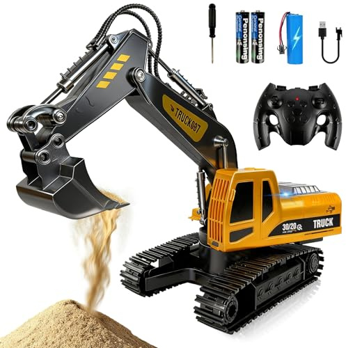Gozuein Excavadora Teledirigido Juguete con Luz y Sonido – Excavadora RC 2.4 GHz con Batería Recargable, Juguete Construcción Regalo para Cumpleaños o Navidad