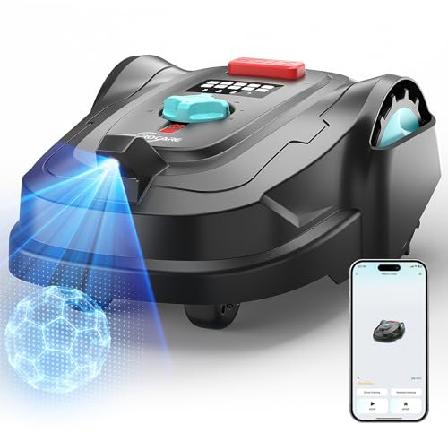 YARDCARE M800Plus Robot Tagliaerba senza filo Perimetrale, Copertura fino a 800 m²,Taglio a U,GPS + Visione AI,Controllo tramite APP,Evitamento di 150 Ostacoli(Nero e blu)