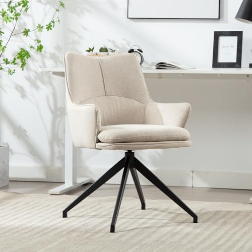 DAYALANE Modern 360°Drehbar Bürostuhl, Schreibtischstuhl mit Armlehnen aus Leinen, Drehstuhl Computerstuhl Arbeitsstuhl für Büro Wohnzimmer Schlafzimmer, Oatmeal
