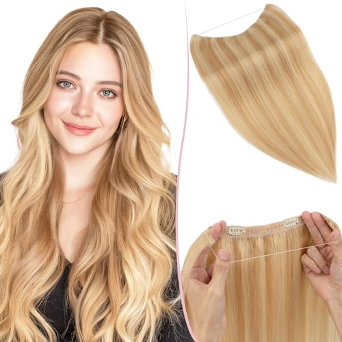 SEGO Pro Extensions äkta hår med tråd, osynlig hårförlängning, 1 hårdel, 100 % Remy Human Hair Secret justerbar 40 cm – 65 g honungsblond/ljusblond #18p613