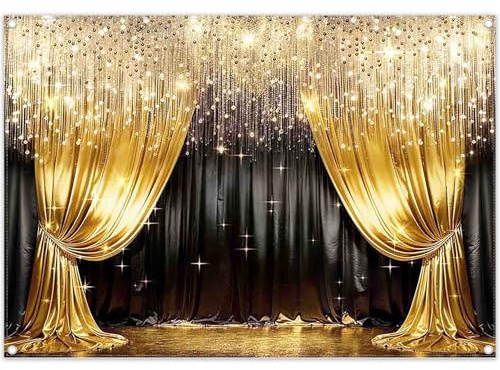 Luminora 2,1x1,5m Rideau de Fond Luxueux Or et Noir imprimé numérique 2D
