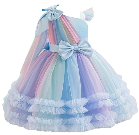 Generisch 2027 - Vestido de tutú de princesa arco iris para niñas con falda de malla, vestido de fiesta de cumpleaños para niñas y niños pequeños, azul, 3-4 años