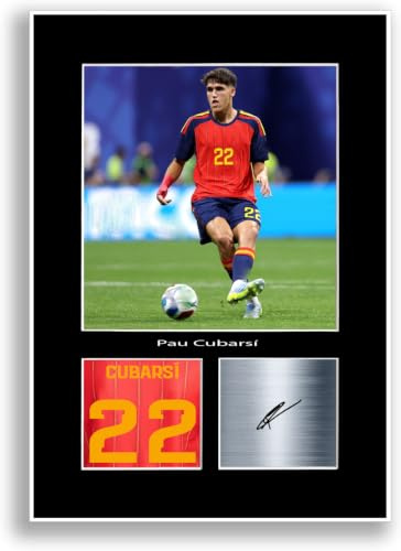 LJW Prints Pau Cubarsi España 2026 - Póster de pared firmado con foto de autógrafo para aficionados al fútbol