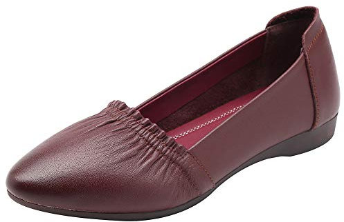 rismart Womens Leather Ballet Pumps Formal Dress Slip on Shoes SN02547(Burgundy,2.5 UK)