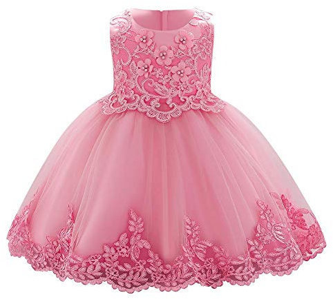 Baby Mädchen 1. Geburtstag Partykleid Blumenmädchen Hochzeit Brautjungfer Festliches Festkleid Prinzessin Tütü Tüll Spitzenkleid Abendkleid Taufkleid Ärmellos Cocktailkleid Dunkelrosa 18-24 Monate