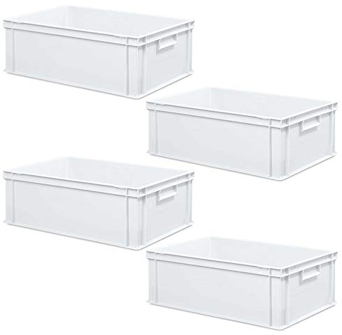 BRB 4x Eurobehälter mit 2 Griffleisten, LxBxH 600x400x220 mm, weiß