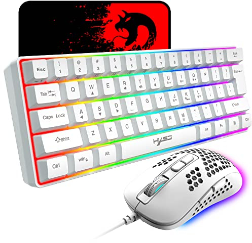 Compact Gaming Keyboard 60% Wired 61 Keys 11 RGB Backlight Effects with Full Keys Anti-Ghosting + 2400 DPI Wired Lightweight Honeycomb Mouse+Mouse Pad