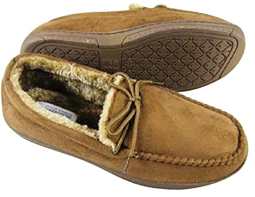 sole london Mens Faux Suede Moccasins Warm Faux Sheepskin Fur Lined Winter Loafers Slippers