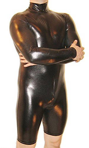 Rubberfashion Body Wetlook - Corpo lucido e sexy per donne e uomini con maniche lunghe per donne e uomini nero metallizzato M