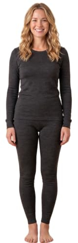 LAPASA Women's 100% Merino Wool Base Layer Set Thermal Underwear Long Sleeve Top Elastic Long Johns Bottom All Year L58/L91