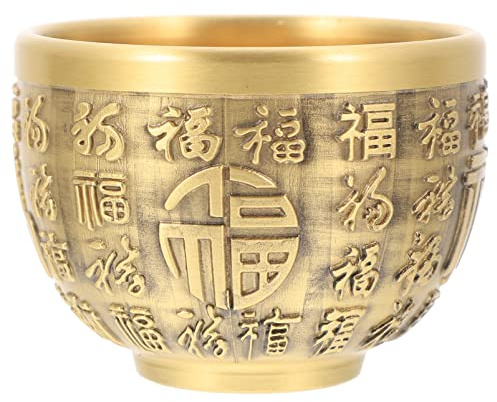 Cuenco de dinero de latón retro chino Fortune Bowls Feng Shui riqueza porsperidad estatuilla dinero tazón éxito decoración del hogar (dorado)
