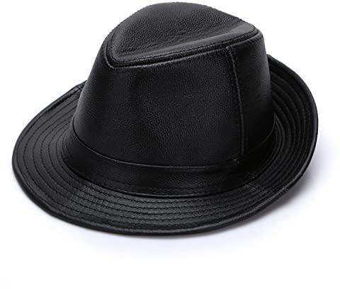 Chapeau Cuir Vachette Fedora Cuir Noir Chapeau Cuir Noir Hommes Chapeau Marron Noir pour Homme Chapeaux Fedora Cuir Hommes Fedora Manhattan Cuir Chapeaux Fedora Cuir pour Femme,Noir,XXL(57~58cm)