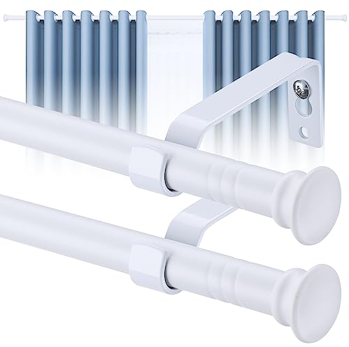 HARRMS 16mm Gardinenstange 2 Stück Matt Weiß, 76-116cm, Vorhangstange Ausziehbar Wandmontage mit Endstücken und Halterungen für verdunklungsvorhänge Outdoorvorhänge