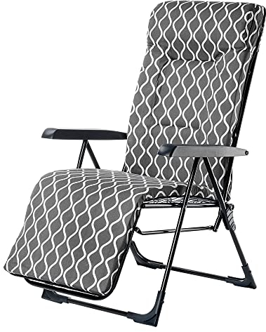 KADAX Gartenstuhl, Stahl Liegestuhl mit Kissen, Klappbare Sonnenliege mit Traglast bis 110kg, Gartenliege mit Verstellbarer Rückenlehne, Gartensessel (Grau)