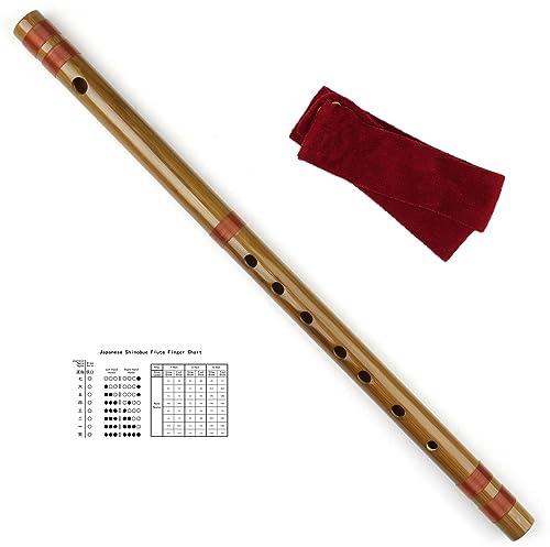 SUTILA Japanese Shinobue Flute 7/8 Hon Handmade Bamboo Flute Musical Instrument (7Hon with red line)
