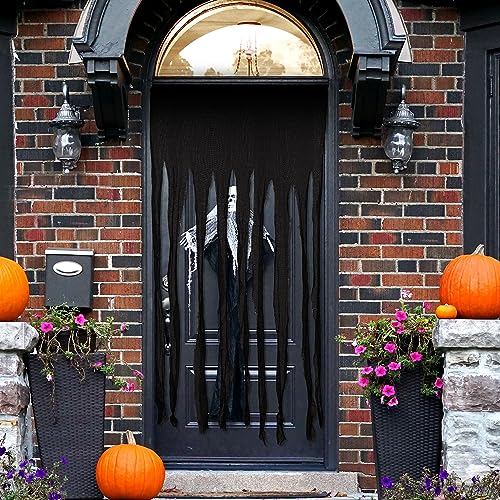 TOYMIS Cortina de Puerta de Halloween, 100x165cm Cortinas Casa Embrujada Tela Espeluznante Cortina Halloween para Fiesta de Halloween de Miedo Decoración de Entrada de Casa Embrujada (Negro)