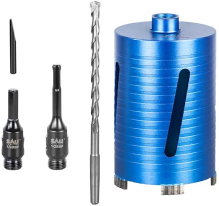 Diamond Core Drill Bit Set - 107mm x 150mm Turbo Laser-Welded Segments for Concrete, Brick, Block, Stone Masonry, Granite - SDS & Hex Shank Adapters, Centre Bit
