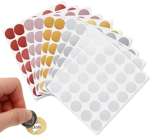 TIESOME 300 Pcs 1 Scratch Labels, 5 Colors Round Circle Scratch Stickers Self Adhesive Scratch Off Cards for School Game Lottery Tickets DIY Raffle Ticket DIY Postcard(Gold+Silver+Rose Gold+Gray+Red)