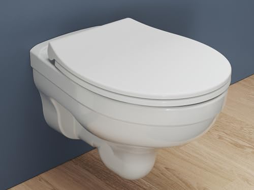 Aqua Bagno spülrandloses Hänge-WC mit Softclose Sitz, weiß, ohne Spülrand, Wand-WC, Tiefspüler