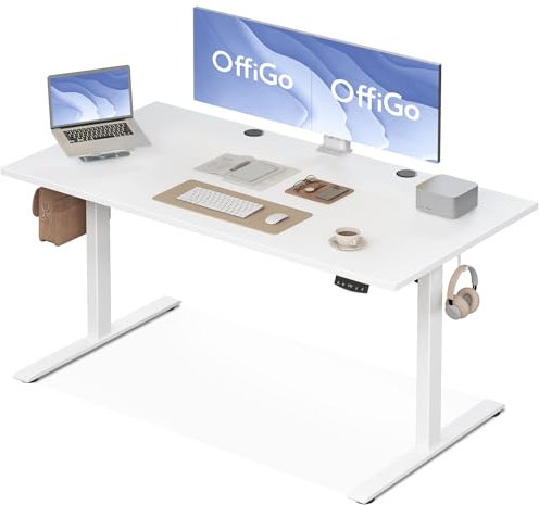 OffiGo Höhenverstellbarer Schreibtisch, 160 cm Elektrischer Schreibtisch, Ergonomischer Tisch mit Memory-Funktion, Tisch Höhenverstellbar, Moderner Computertisch für Zuhause und Büro, Weiß