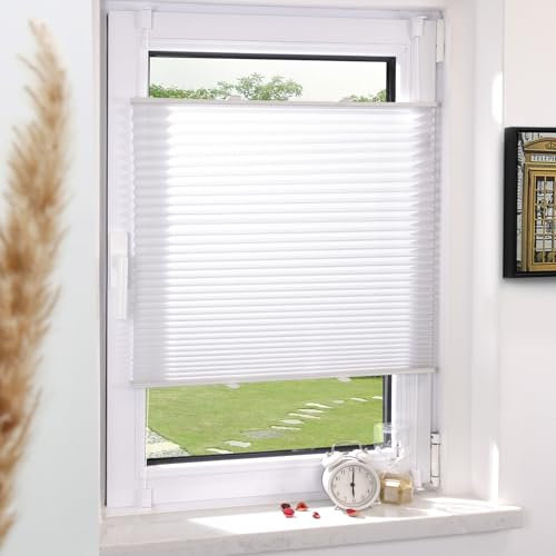 Plissee Klemmfix ohne Bohren Weiß 90x110cm(BxH) Plissees lichtdurchlässig Blickdicht Jalousien ohne Bohren Fensterrollo Klemmrollos Sonnenschutz Sichtschutz Faltrollo Easyfix Rollos für Fenster