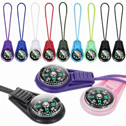 Prasacco 10 Pcs Mini Magnetic Compass Keychain for Kids - Portable Multi-Color Pocket Compass for Hiking, Outdoor Survival, Camping and Party