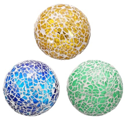 QUARKZMAN 3 stycken dekorativa glaskulor, 6 cm (2,36 tum) orbs mittstycke kulor, mosaik, glasboll, för dekorativa skålar, vaser, matbord fest, guldton, blå, grön