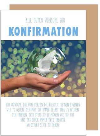 Edition Seidel Premium Glückwunschkarte zur Konfirmation mit Umschlag. Konfirmationskarte Karte mit Spruch Grußkarte Junge Mädchen Taube Frieden Seifenblase (KF323 SW025)
