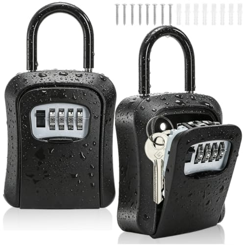 Cididu 2 Pack Key Lock Box for Outside, Wall Mount Lockbox for Keys with Code, Waterproof Key Safe Storage Box 4 Digit Combination, Portable Resettable Door Lock Box for Realtors Retail Store Garage