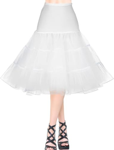 AYBUY 50s Women Retro Petticoat Underskirt,Vintage A-line Underskirt Classic Elastic Rockabilly Tutu Skirt for Ladies Half Slip Dress-up Parties Dancing, Halloween Party, Dancing,White,XL