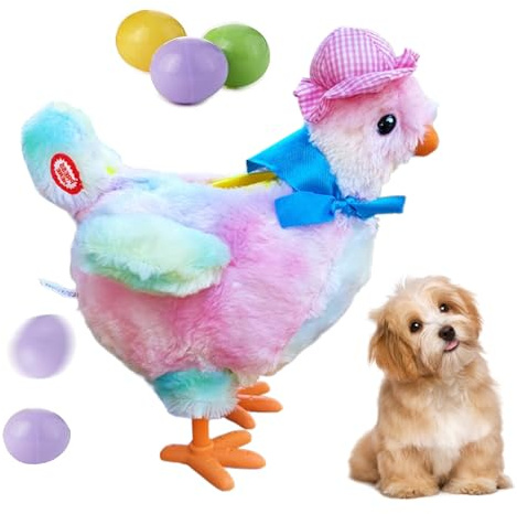 Jouet en peluche pour chien – Mangeoire électrique en forme de poule pondante | Distributeur de nourriture interactif amusant avec fournitures sonores pour animaux de compagnie pour l'ennui, le