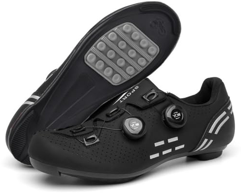 Scarpe da Ciclismo da Unisex Antiscivolo Scarpe Bike Indoor Senza Bloccaggio Scarpe da Bicicletta MTB da Bici da Corsa Scarpe da Mountain Bike Traspiranti con Lacci Girevoli-Black||Numeric_44
