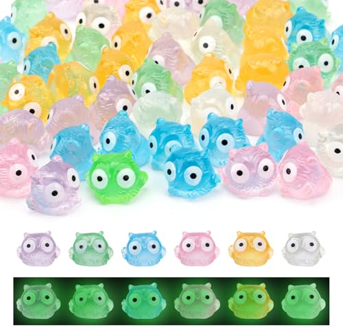 60pcs Mini-Hiboux en Résine Phosphorescents, Figurines Miniatures Lumineuses Adorables Petits Animaux pour Jardin Micro-Paysage Accessoires Bricolage Amusant Cadeaux de Fête