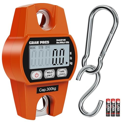 GRAM PRES Digitale Hängewaage, Mini-Kranwaage 660LB/300KG, Waage für die Hirschjagd, Digitalwaage mit Haken für Farm, Fisch, Gepäck, Outdoor.