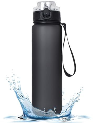 Luxvara Trinkflasche 1L,Auslaufsicher Sportflasche mit Tragbarem Griff,Auslaufsichere Trinkflasche,Sport-Wasserflasche mit Strohhalm,Wasserflasche Für Uni, Arbeit, Fitness, Fahrrad,Job (Schwarz)