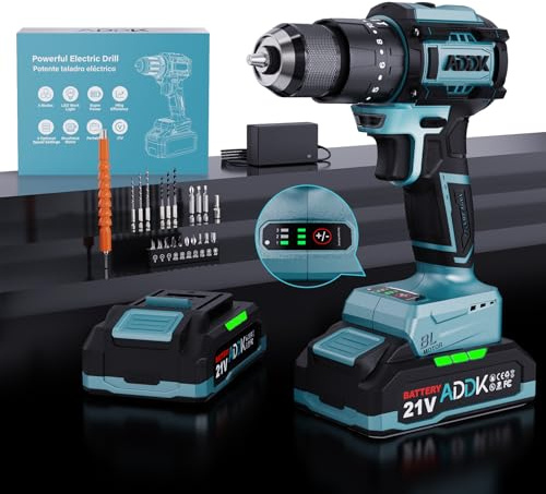 Trapano Avvitatore a Percussione Brushless, Avvitatore a Batteria 21V con 1 Batteria Al Litio da 2Ah 65Nm 25 Accessori 24+3 Coppie Regolazione (Trapano elettrico-A, 25 accessori)