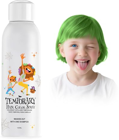 Green Temporary Hair Color Spray, Instant Colored Hair Dye Alternative for Teens Women Men, Disposable Washable, Quick Styling for Party Cosplay Christmas Halloween, 150ml