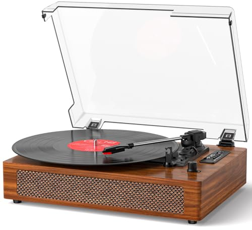 Vinyl Record Player Vintage Turntable with Built-in Stereo Speakers, Bluetooth, USB Recording & Playback, 3-Speed Belt Drive Turntable for Vinyl Records, AUX,RCA Ouptut -Retro Wood