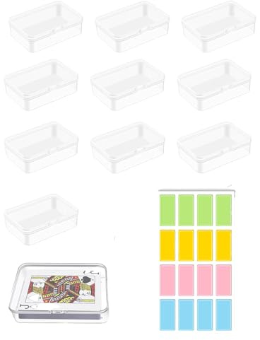 YIPFEN 10 Pezzi Scatole Porta Carte + 1 Foglio Etichette, Trasparenti in Plastica con Coperchio, Organizer Versatile per Giochi, Collezioni e Visita