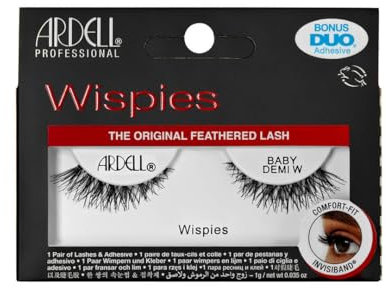 Ardell Wispies | Pestañas Postizas Baby Demi W | Contiene 1 Par de Pestañas y Pegamento | Fáciles de poner y quitar | Glamurosas y elegantes | Cómodas y ligeras.