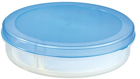 SUNWARE 2 Stück Gallery Line Obstkuchenbox 5,8 Liter mit Hebeeinsatz, Ø 35 cm - transparent/transparent-blau