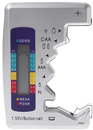 fivekim - Medidor Pilas, Comprobador de Bateria Digital para Pilas C, D, N, AA, AAA, 9 V 6F22, Pila de botón de 1,55 V, Color Plateado