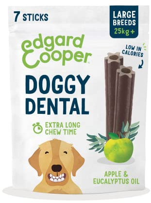 Edgard & Cooper Snack per Cane Stick Dentali Naturale 7 Bastoncini da Masticare, igiene dentale, tempo di masticazione lungo, alito fresco (Mela e Eucalipto, Grande)
