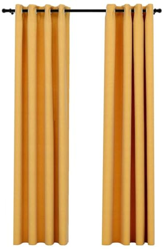 vidaXL 2X Vorhang Verdunkelung mit Ösen Leinenoptik Verdunkelungsvorhang Kräuselband Thermo Gardine Blickdicht Vorhänge Gelb 140x245cm